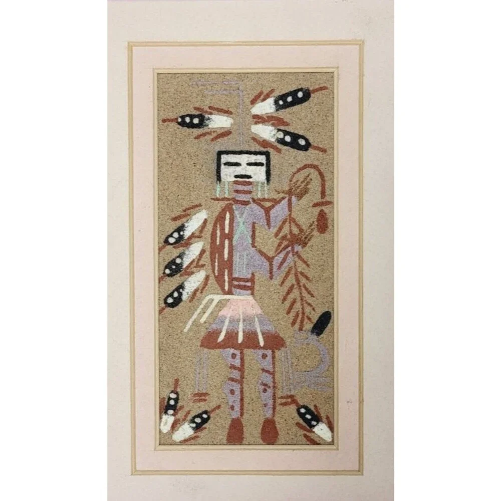 Vintage 70s Yei Hunchback Native American Navajo Southwestern Sand Art Signed